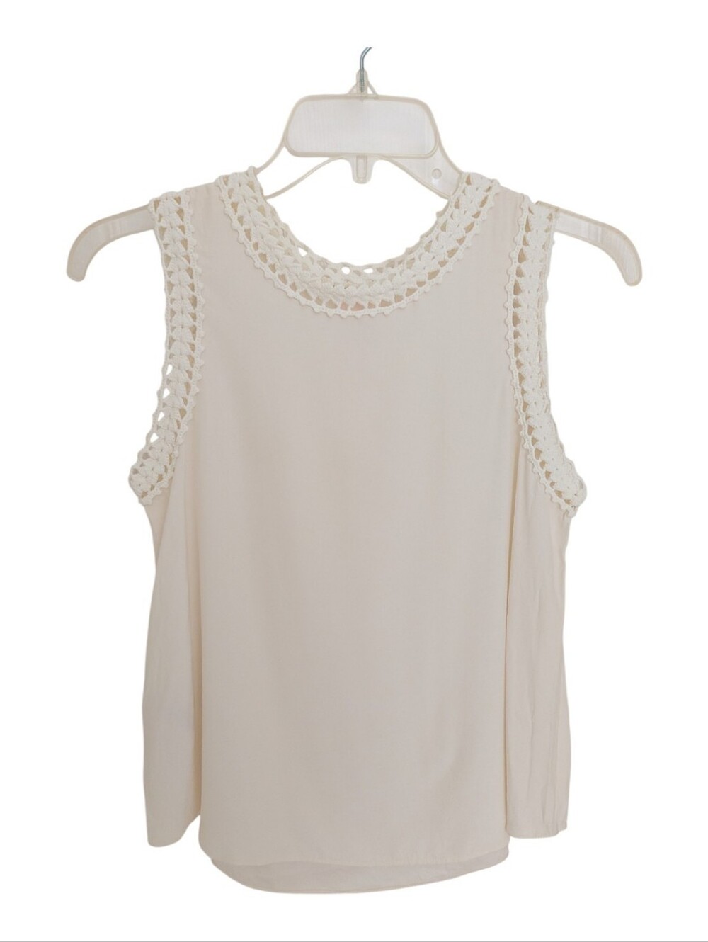 Cinq A Sept Sleeveless Crochet Trim Silk Cream Top